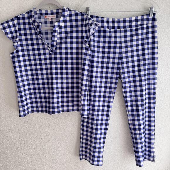 Jude Connally Pants - Jude Connally Set Womens Small Gingham Check Top Pants Matching Outfit Blue